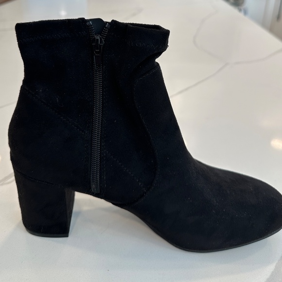 Womens Ankle High Heel Bootie faux suede fabric Chunky Boot Black Zip 10 NEW - Picture 8 of 8